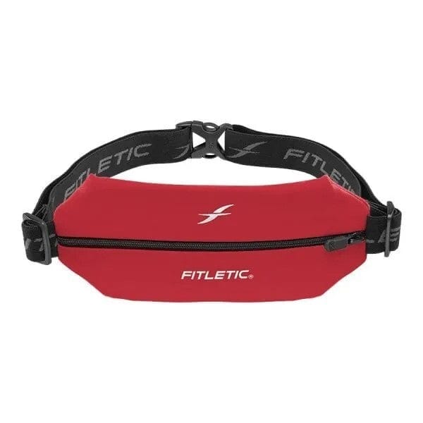 Sport belt with a red, expandable zippered lycra pouch