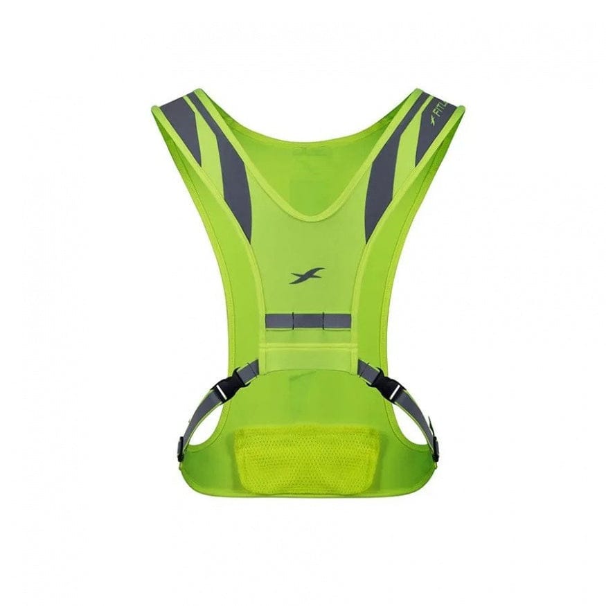 Yellow safety vest with reflective strips, front view
