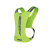 Yellow safety vest with reflective strips, side view.