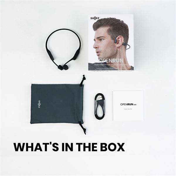 Contents of Shokz Openrun sport headphones box